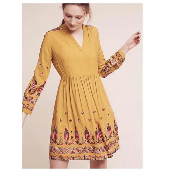 Anthropologie Floreat Womens Raella Yellow Embroidered Dress XL - Picture 2 of 8
